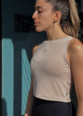 Old Logo Cotton Crop Top - Beige